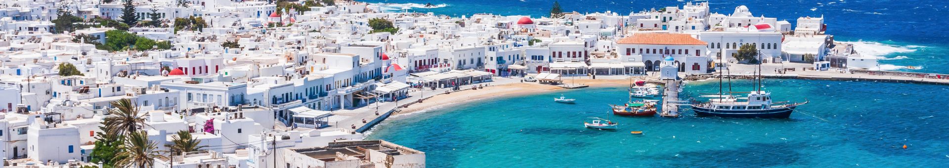 Panoramablick auf Mykonos Stadt