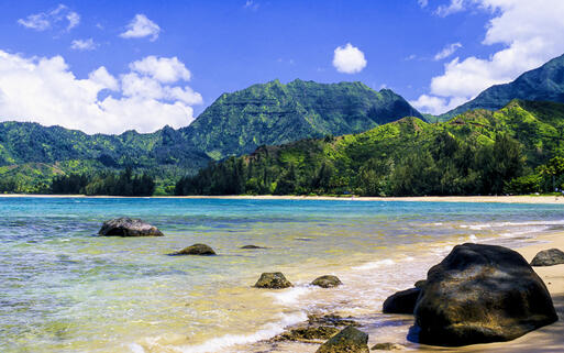 Traumhafter Blick auf die Hanalei Bay im Norden der Insel Kauai, Hawaii, USA © Steve Minkler / Shutterstock.com