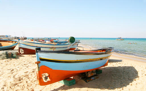 Bunte Boote am Strand von Hammamet, Tunesien © Stana / Shutterstock.com
