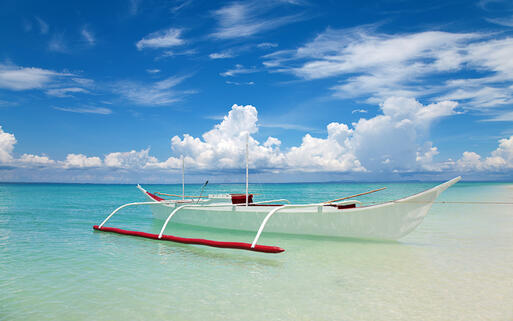 Weißes Boot am tropischen Strand von Cebu © T Anderson  / Shutterstock.com