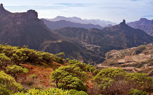 Die gebirgige Landschaft samt Roque Bentayga © maigi / Shutterstock.com