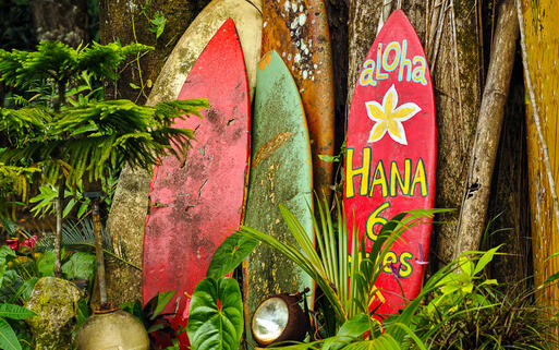 Aloha - Willkommensschild auf der Strasse nach Hana, Insel Maui, Hawaii, USA © Mike Brake / Shutterstock.com